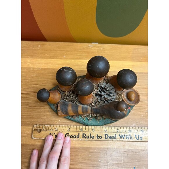 Vintage mushroom mushie wooden forest folk art bird ceramic boho cottagecore - Picture 4 of 5